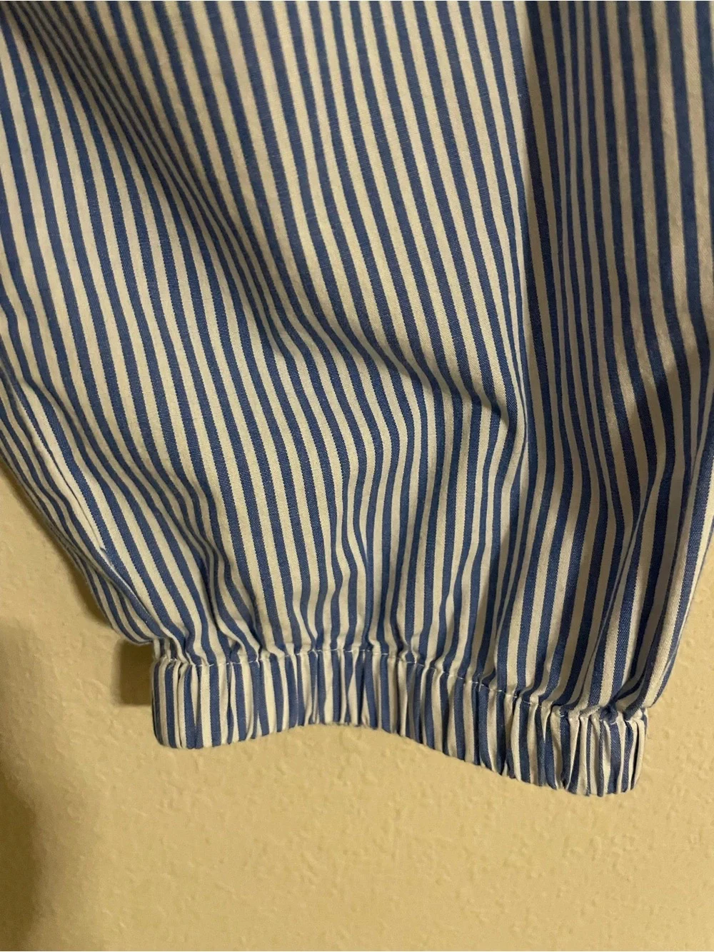 J Crew Smocked Neck Cotton Striped Blouse  Size Small